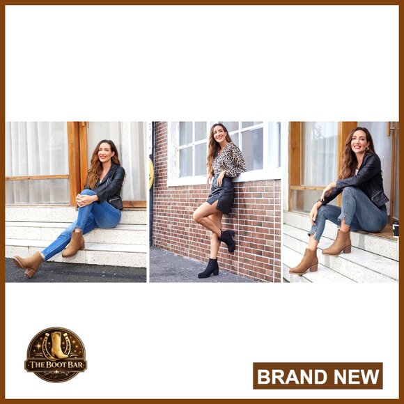 Premium Synthetic Suede Ankle Booties Block Heel Slip On Chelsea Boots - Picture 7 of 7